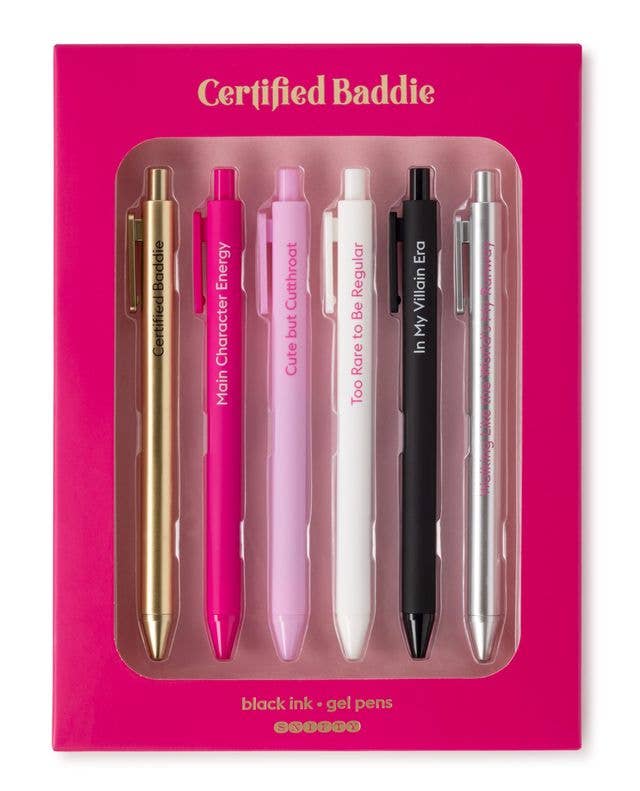 Certified Baddie gel pen set of 6 in gift packaging