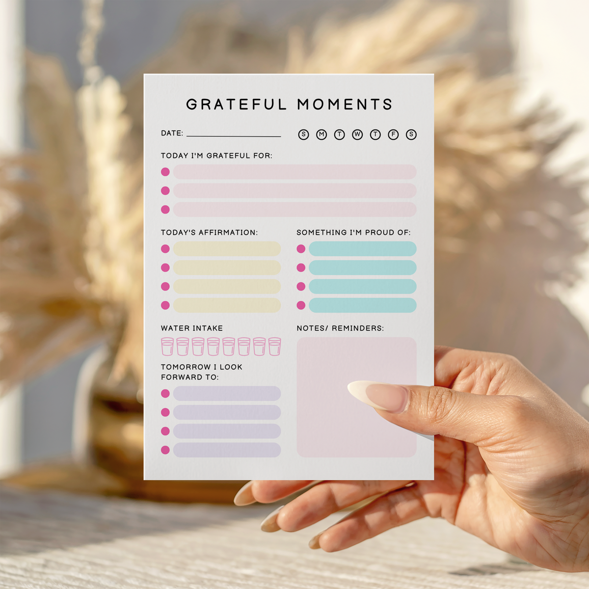 Grateful Moments pastel planner notepad A5 tear-off design by Peachi Lane