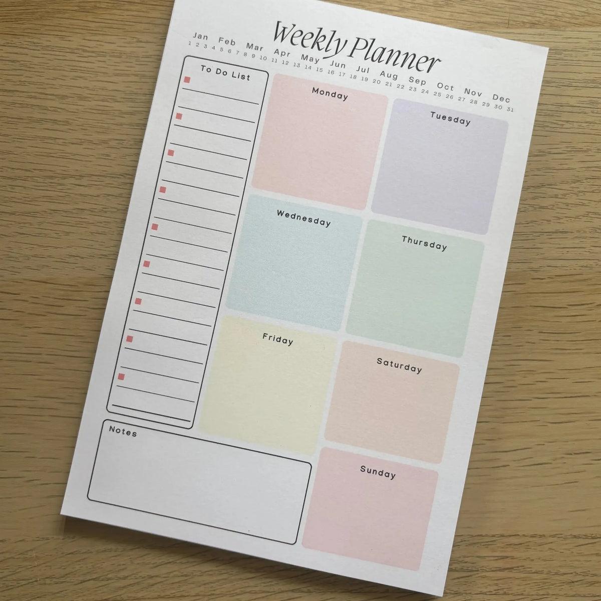 Pastel Weekly planner notepad A5 tear-off design by Peachi Lane