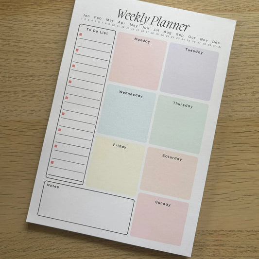 Pastel Weekly planner notepad A5 tear-off design by Peachi Lane