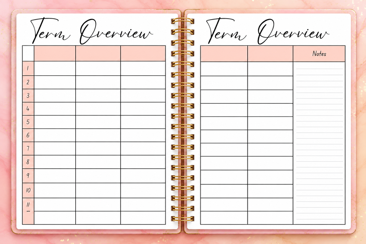Peach teacher planner interior showing practical school planning pages for the 2027 academic year