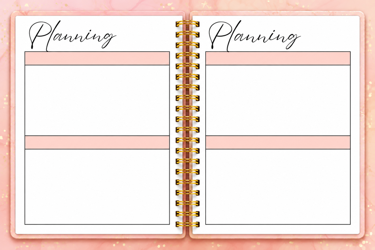 Open Peach teacher planner showing classroom planning pages with space for lessons, tasks, and notes