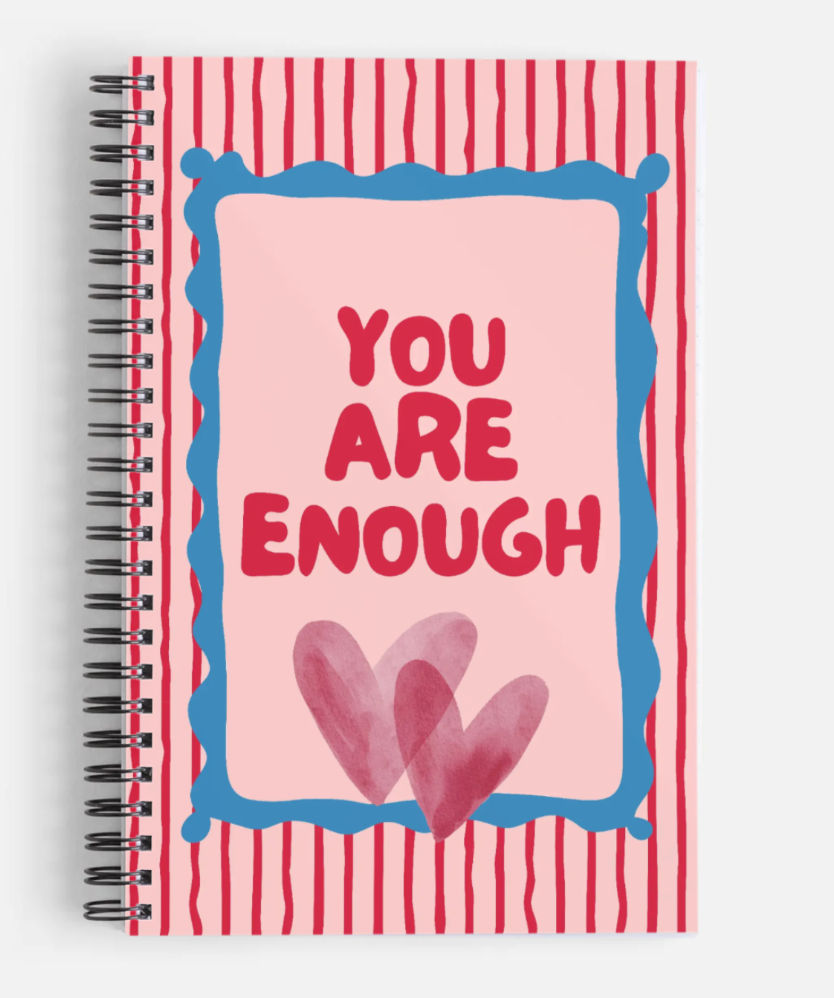 Pink, red and blue cover design for the You Are Enough notebook available at Dayna Tinline Designs.